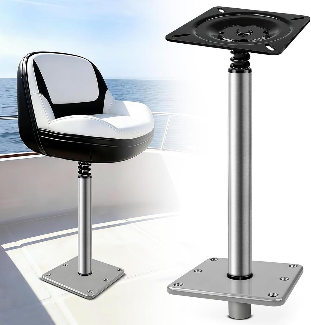 Boat Seat Pedestal Base Mount Kit 16" Extension Pole, 7"x7" Base Plate & 3/4" Lock-in Post for Fishing & Pontoon Boats