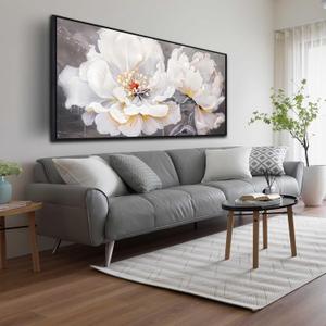 White Flower Wall Decor - Canvas Wall Art for Bedroom Women - Black Framed Wall Art Size 29" x 59"