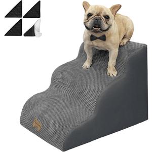 Dog Stairs to high beds, 3-Step Small Large Dog Steps for Couch/ Bed, 2 3 4 5 Step Dog Pet Stairs & Steps for Small Dogs and Cats, with Non-Slip Sticker Balanced Dog ramp Indoor Step, 30D Grey