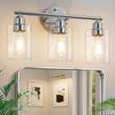 3-Light Bathroom Vanity Light Fixture, Modern Wall Lamp for Mirror with Clear Glass Shade, Silver Finish