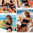 YACUN Women's High Waisted Bikini Swimsuit Two Piece Strapless Bandeau Cheeky Bathing Suits (Black, L)