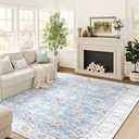 jinchan Washable Area Rug 6x9 Low Pile - Living Room Blue Floral Print Stain Resistant Large Area Rug - Indoor Distressed Boho Carpet Ultra-Thin Non-Slip Bedroom Dining Room Office Farmhouse