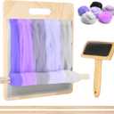 Varku 4 PCS Wool Blending Board Set, Wooden Carding Brush, 2 Wooden Sticks, Felted Wool Carder for DIY Projects, Wool Comb for Mixing