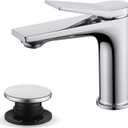 Rbrohant Single Hole Bathroom Faucet, Polished Chrome Single Handle Bathroom Sink Faucets for 1 Hole,Bathroom Vanity Faucet with Pop up Drain, Deck Mount, R2001-PC
