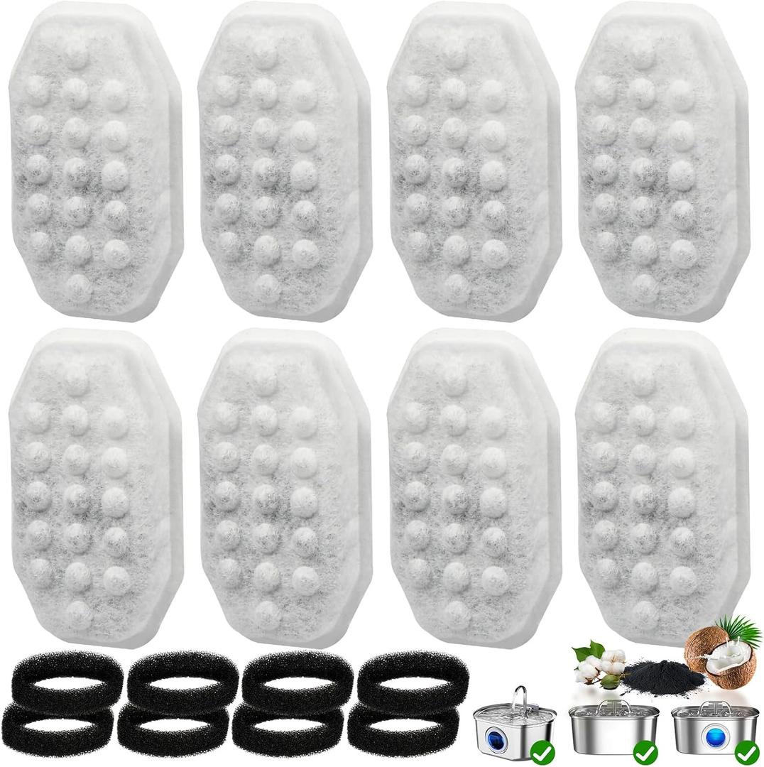 Fenkabs 16 Pack Replacement Filters & 16 Pre-Filter Sponges for Neareal 108oz/3.2L Stainless Steel Cat Water Fountain