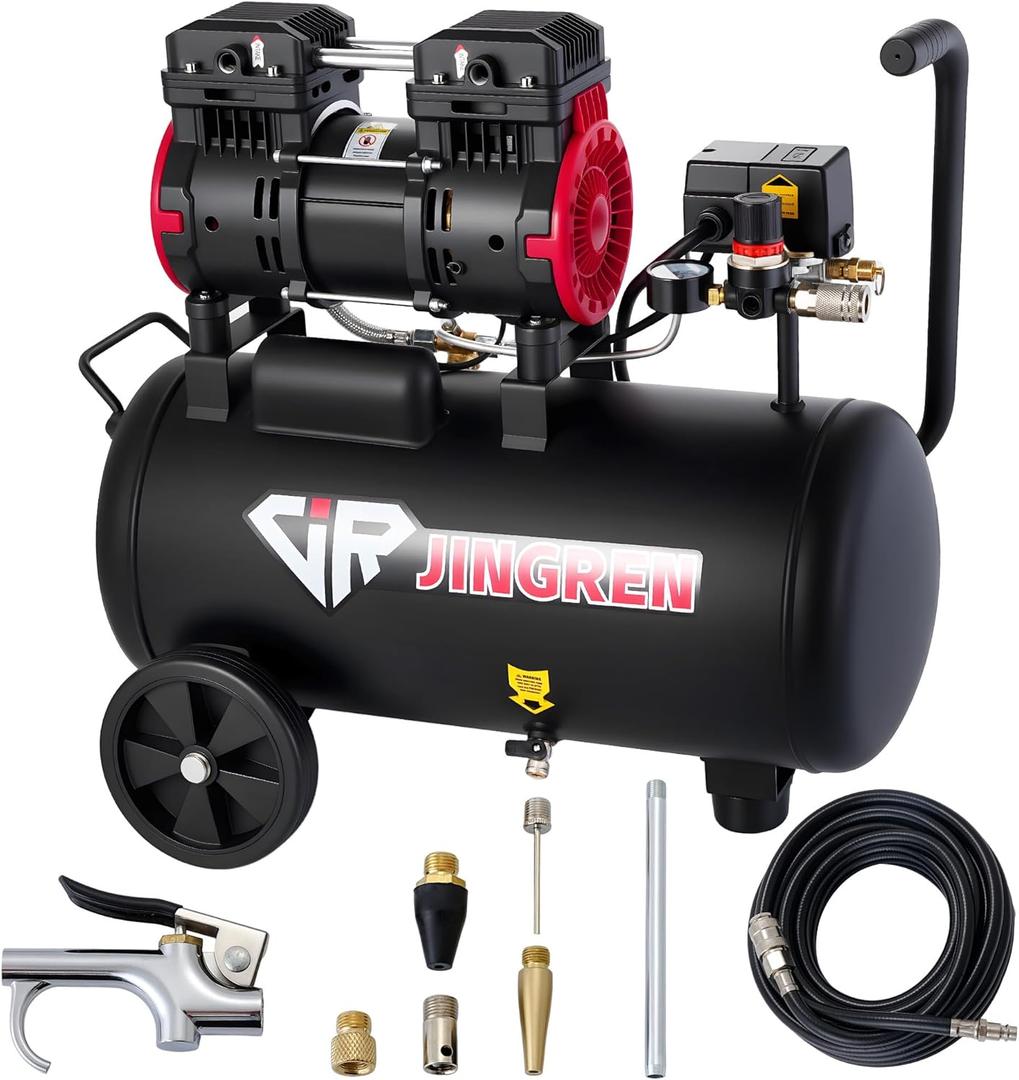 8 Gallon Ultra Quiet Air Compressor, Steel Tank 2HP 4.2CFM, Max 120 PSI Oil-Free Air Compressor Tank, 68dB for Car Repair, Spray Painting, Woodwork Nailing（With Accessories Kit）