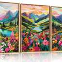 Wildflower Blossom Framed Canvas Wall Art Set, Colorful Flowers Painting, Abstract Landscape Wall Decor, Natural Ridge Floral Art Print for Living Room, Dining Room, Office - 24"x36"x3