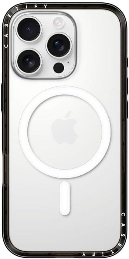 CASETiFY Compact iPhone 16 Pro Case [Slim and Sleek/Compatible with Magsafe / 4 ft. 2X Military Grade Drop Protection] - Clear Black