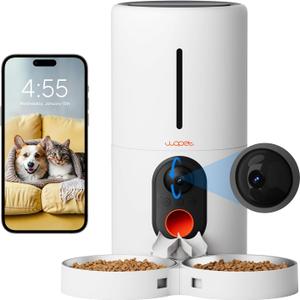 WOPET Automatic Cat Feeder with Camera for Two Cats, 6L Automatic Dog Feeder with HD Video and Night Vision, 5G/2.4G WiFi Pet Feeder for Cats & Dogs, SD Card Storage & 2-Way Audio (White)
