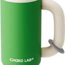CHAKO LAB BaWang Insulated Stainless Steel Tumbler | Tumbler with Handle and Straw 33oz | Cup Holder Friendly for Travel | Leakproof Water Bottle | BPA-Free | Ceramic liner| Green White