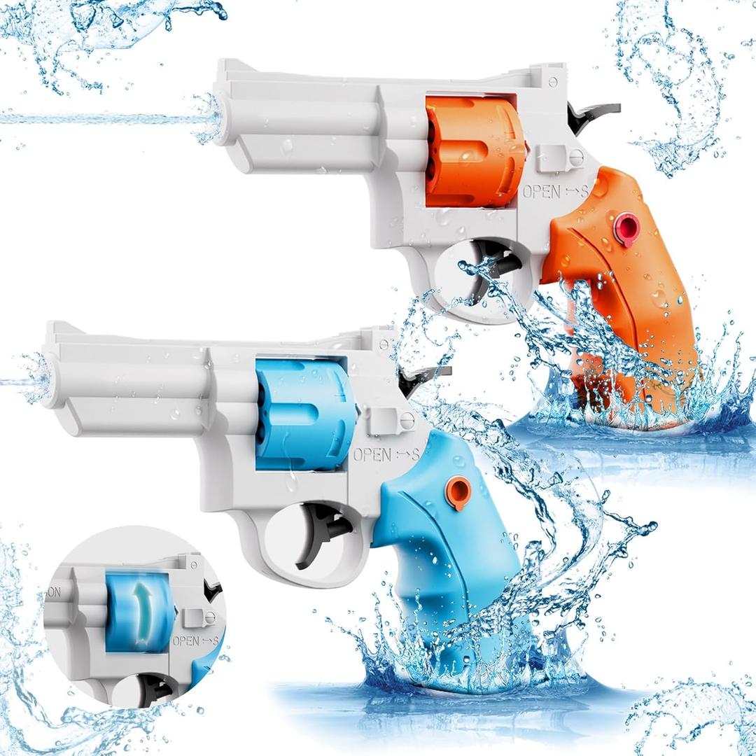 Revolver Water Gun for Adults & Kids,2PCS Spray Gun Toys,Long Range 23-30 FT Squint Guns for Summer Swimming Pool Beach Party and Outdoor,Fun Shooting Game,Material with a Matte Texture (Blue+Orange)