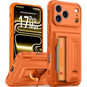 Oterkin for iPhone 17 Pro Max Wallet Case [4-5 Card Holder] [Kickstand] [Full Camera Protection] [RFID Blocking] [Military Grade Protection] Shockproof Rugged Case for iPhone 17 Pro Max, Orange
