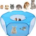 Rypet Collapsible Small Animal Cage Tent, Breathable Fabric Guinea Pig Playpen with Cover, Transparent Hamster Playpen Portable Pet Yard Exercise Fence for Reptile Rabbit Chinchilla Hedgehog(Blue)