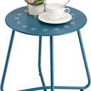 danpinera Outdoor Side Tables with Flower Cut Outs, Weather Resistant Steel Patio Side Table, Small Round Outdoor End Table Metal Side Table for Patio Yard Balcony Garden Navy Blue