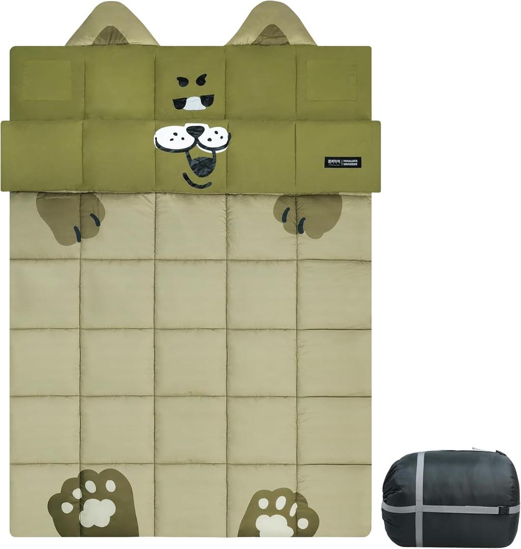 Himalaya Double Sleeping Bag, 2 Person Sleeping Bag for Adult Camping with Pillow Outdoor, Indoor, Queen Size Sleeping Bag for Cold Warm Weather