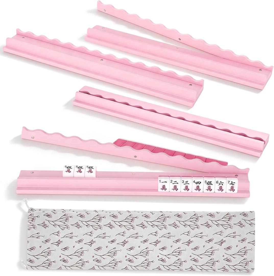 White Mahjong Racks with Magnetic Pushers Set of 4,19.6" Wooden Tile Racks
Magnetic Pushers Keep Tiles Organized,White Scalloped Design, Smooth Wooden Finish for Elegant American Mahjong Games & Gifts