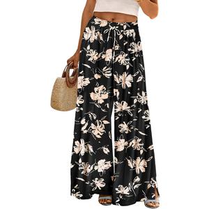 YESNO Women Summer Boho Palazzo Pants High Waist Wide Leg Floral Casual Cotton Lounge Trousers with Pockets M PP0 CR346, M, Floral 346