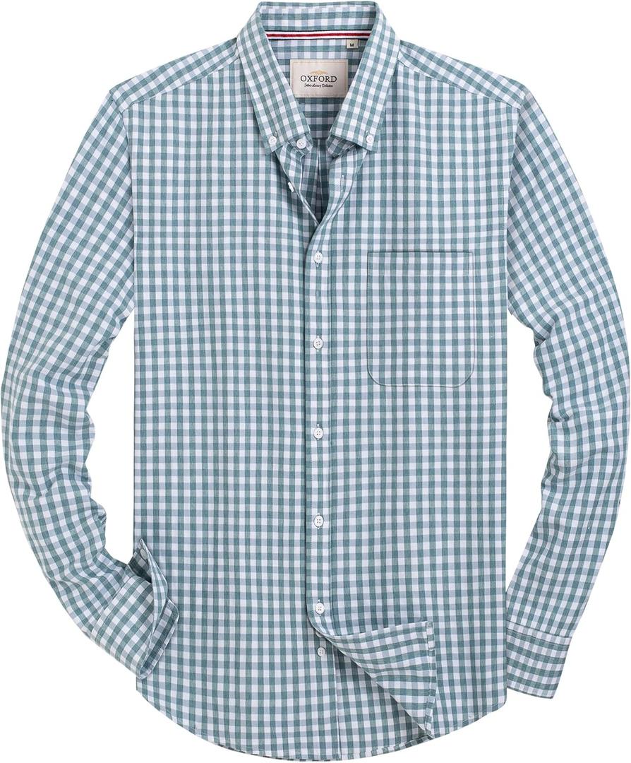 Alimens & Gentle Mens Solid Oxford Shirt Long Sleeve Dress Shirt Work Casual Button Down Shirts with Pocket, 3XL