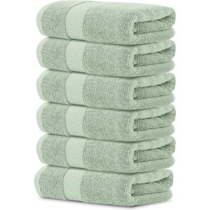 White Classic Luxury Hand Towels for Bathroom-Hotel-Spa-Kitchen-Set - Circlet Egyptian Cotton - 16x30 Inches - Set of 6 (Lt-Green) (11: Mint Green)