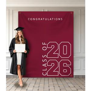 Class of 2026 Graduation Banner 5X6feet - Large CONGRATS GRAD Polyester Banner, Photo Backdrop & Wall Decor for Commencement Party Supplies, Marnoon and White Graduation Party Decorations for High School & College