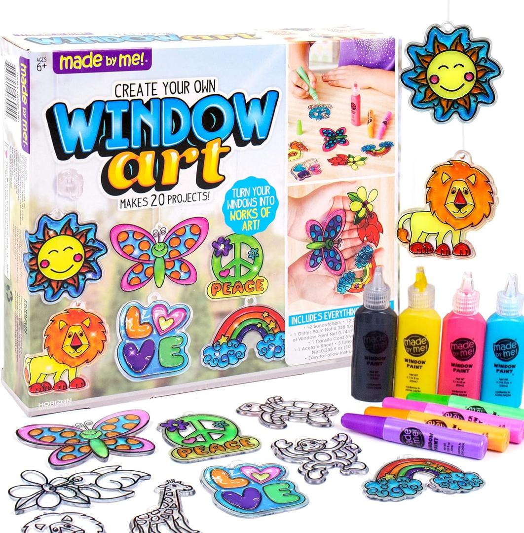 Made By Me Create Your Own Window Art, Paint Your Own Suncatchers, DIY Arts & Crafts Idea, Craft Kits for Kids, Crafts for Kids & Toddlers, Toddler Arts and Crafts