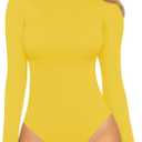 MANGOPOP Women's Mock Turtle Neck Long Sleeve Tops Bodysuit Jumpsuit (Medium)