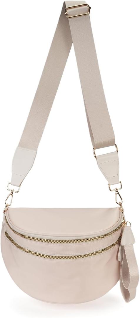 Spacious Nylon Crossbody Bag Bum Bag Handbags Wallets Purses Trendy Shoulder Bag for Women (Beige)