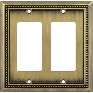 Henne Bery Sunken Pearls Heavy Duty Decorative Wall Plate Switch Plate Outlet Cover (Double Decorator, Antique Brass)