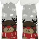 Kids Slipper Socks - Girls and Boys Christmas No Slip Socks - Warm Thick Lining Cozy Indoor Gifts (Gray, L)