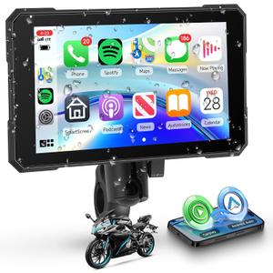 Motorcycle CarPlay Screen 5 Inch Wireless Carplay Android Auto for Motorbike with Removable Bracket, IP68 Waterproof Touchscreen, Supports GPS Navigation Bluetooth