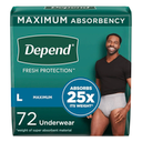 Depend Fresh Protection Adult Incontinence Underwear for Men (Formerly Depend Fit-Flex), Disposable, Maximum, Large, Grey, 72 Count (2 Packs of 36), Packaging May Vary