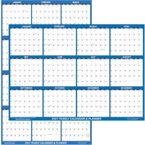 32" x 48" SwiftGlimpse 2027 Wall Calendar Erasable Large XL Wet & Dry Erase Laminated 12 Month Annual Yearly Wall Planner, Reversible, NAVY (1-Pack)