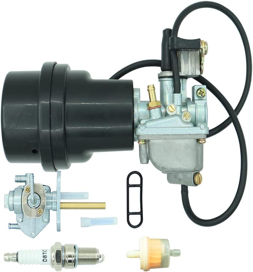 Carburetor with Air Filter Box Fit For Suzuki ATV Quadmaster 50 LT-A50 2002-2005 LT50 LT 50 1983-1987 JR50 1984-2006 Including & Fuel Valve Petcock With Spark Plug