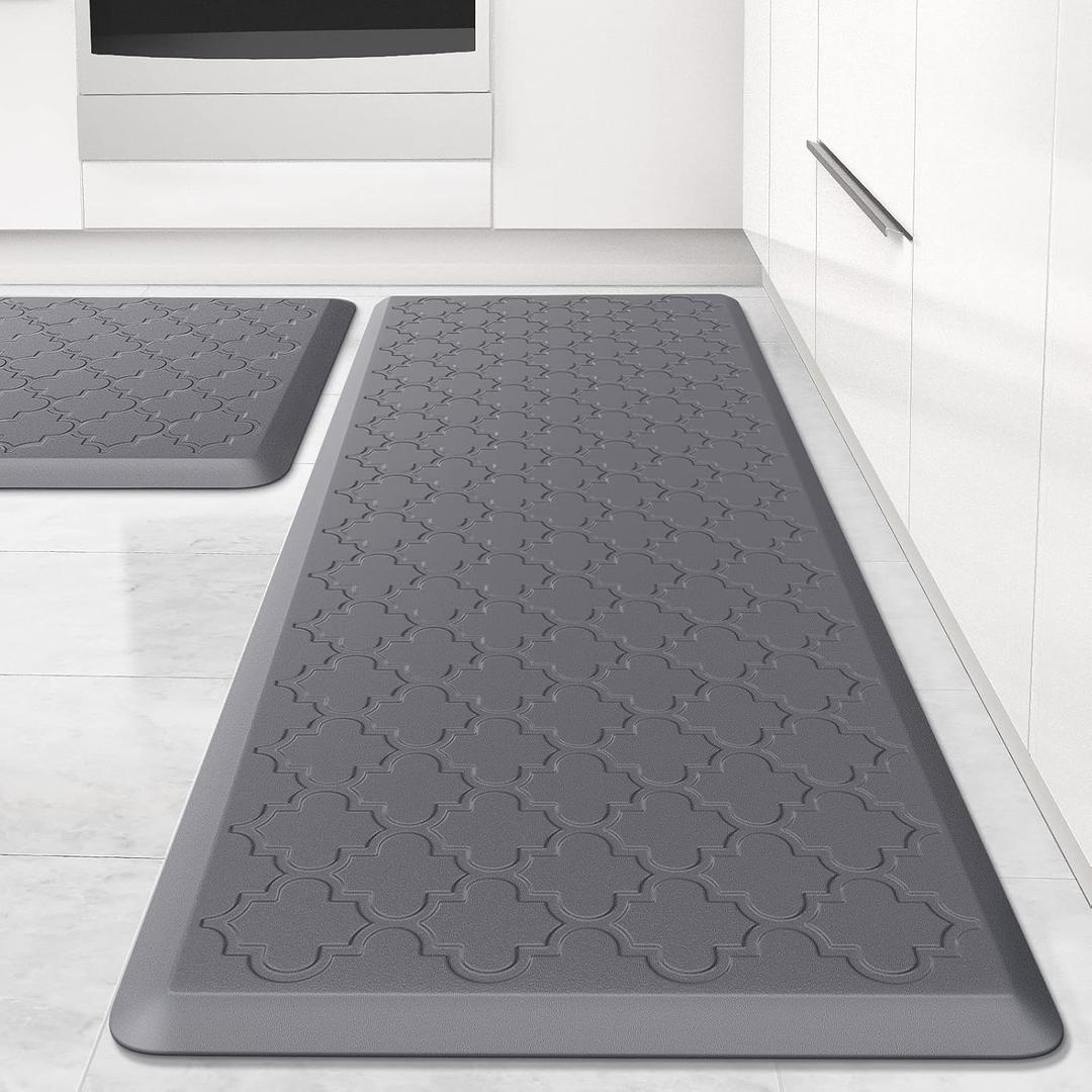 Kitchen Mat [2 PCS] Cushioned Anti-Fatigue Floor Mat, Waterproof Non-Skid Ergonomic Comfort Foam Rugs, Standing Mat for Kitchen, Floor, Office, Sink, Laundry(Grey) (17.3"x29"+17.3"x47")