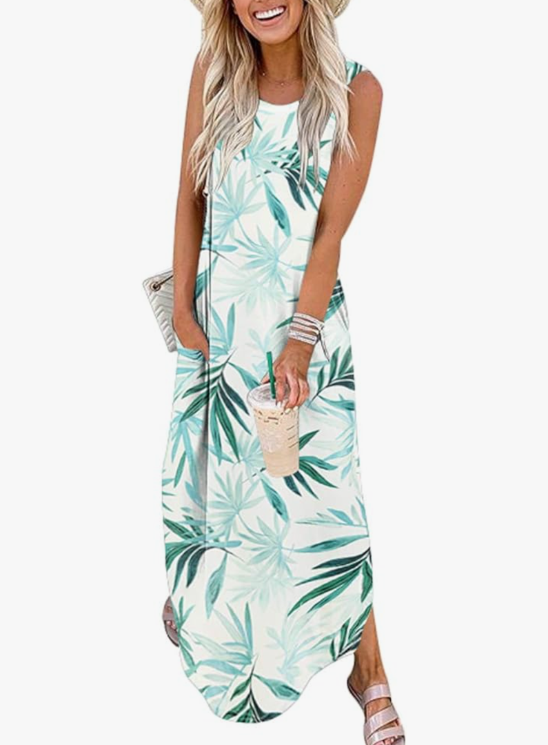 ANRABESS Women Casual Loose Sundress Sleeveless Split Maxi Long Beach Shirt Dress Travel Vacation 2025 Summer Outfits, Small