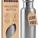 Bambaw Stainless Steel Insulated Water Bottle 32 oz, Stainless Steel Water Bottles 32 oz with Handle & Wide Mouth, Rust-Resistant Metal, Durable & Great for Travel (Natural Steel)