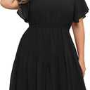 Nemidor Plus Size Summer Dresses for Curvy Women Casual Boho Midi Chiffon Print Floral Dress with Ruffle Sleeve (Black, 20)