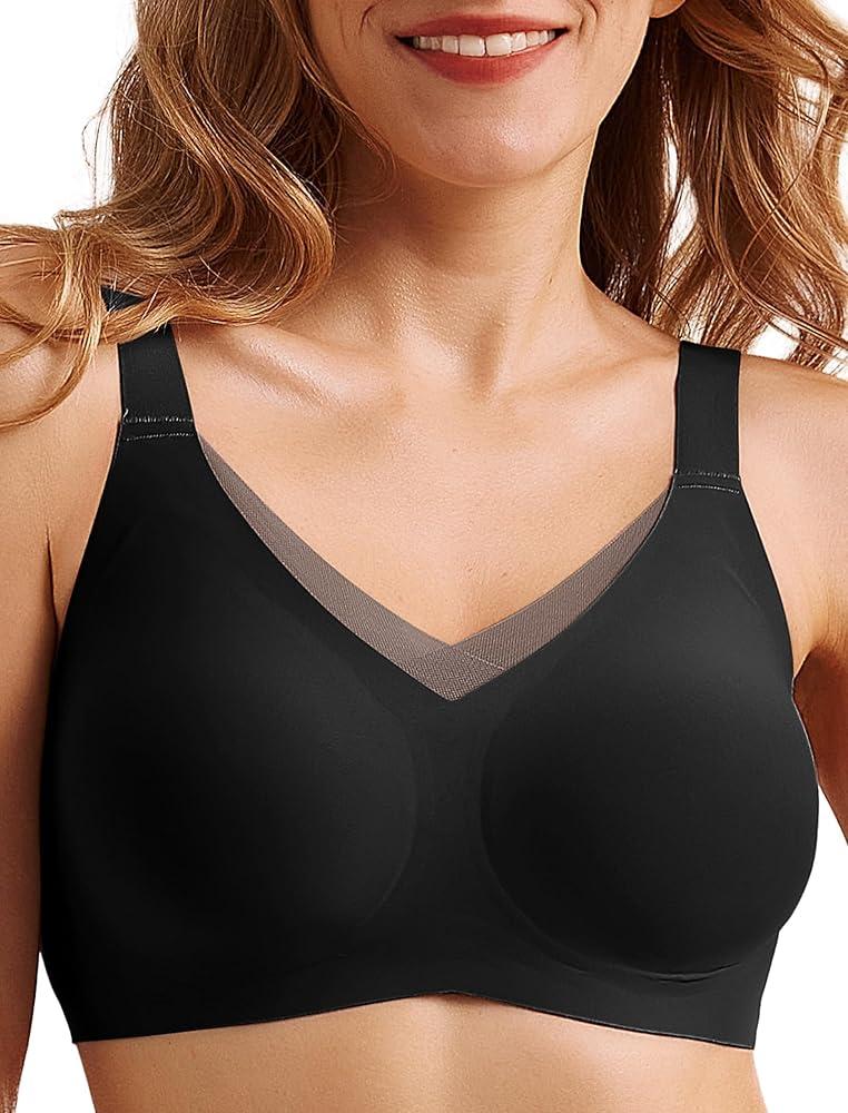Domilo Wireless Bras for Women No Underwire Full Coverage Seamless Supportive Push Up Sleep Everyday Bra for Big Breast Black