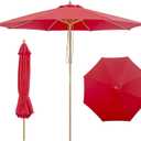 9FT Wood Patio Umbrella, Large Outdoor Table Pool Umbrella