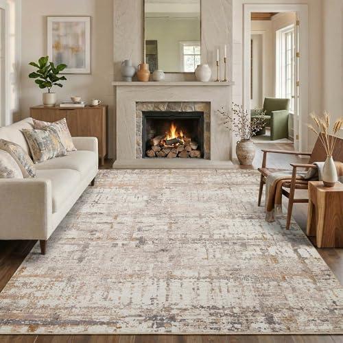 Area Rugs, Washable Beige Abstract Neutral Rug for Living Room | Modern,Machine Washable,Soft,Non-Slip,Large Rug,Stain Resistant Low Pile Carpet for Office Dining Room Kitchen Home Deco, Size: 6' x 9' (Rectangular)