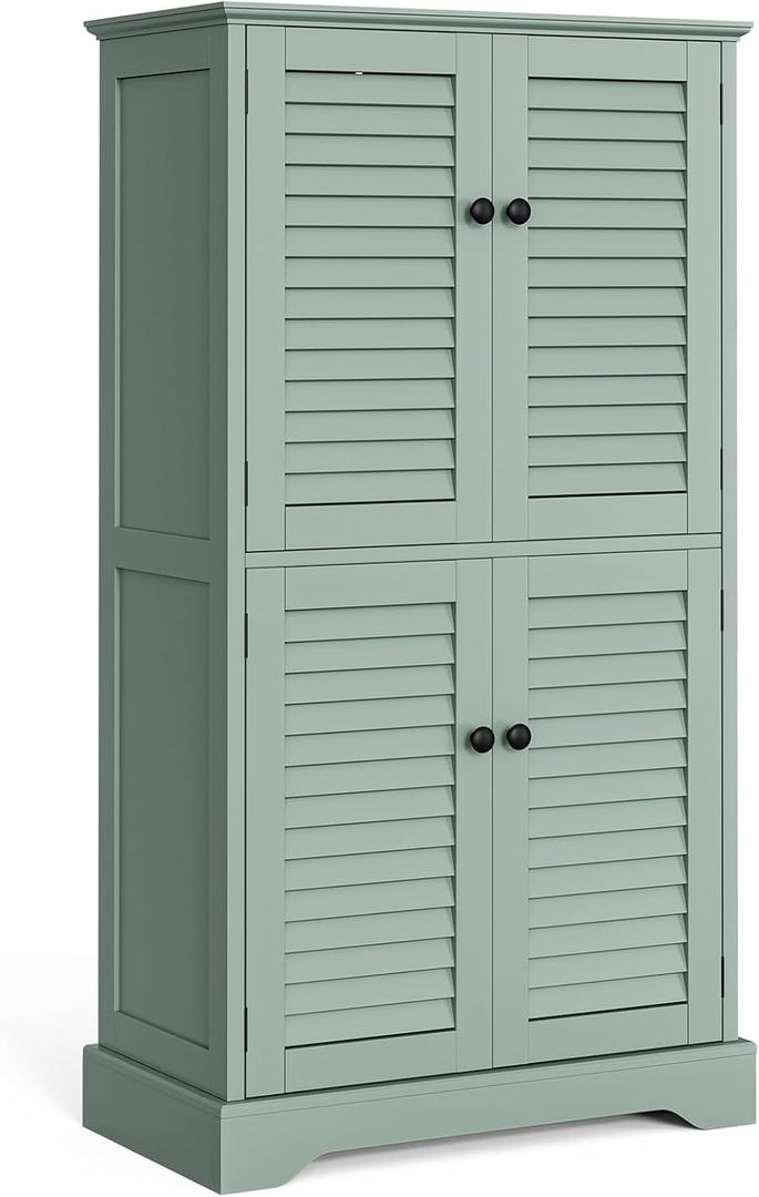 Storage Cabinet 43" with Stable Base, Classic Louvre Doors, Ajustable Shelf for Bathroom, Kitchen, Living Room 11.8"x 23.2" x 43.3", Mint Green