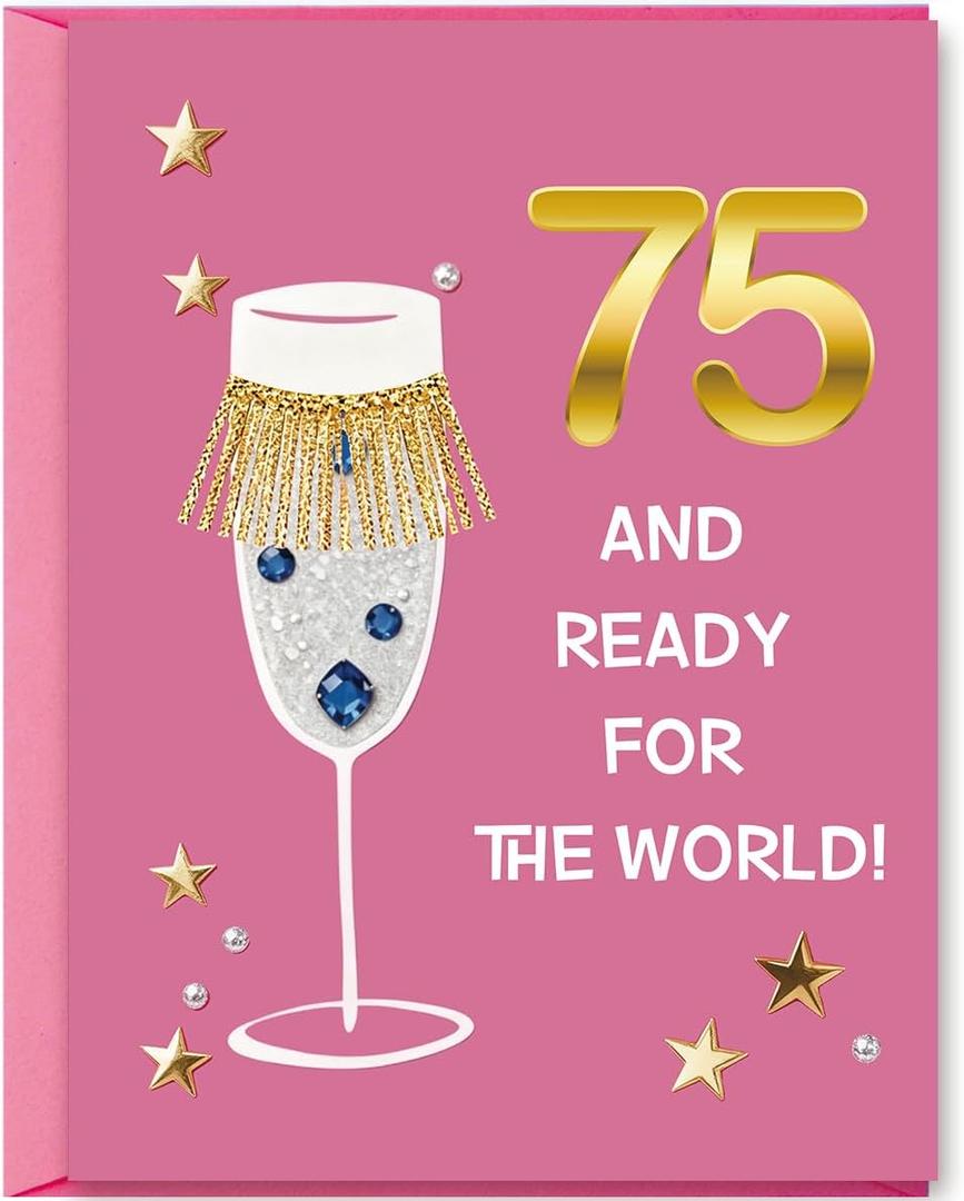 3 x OJsensai Funny 75th Birthday Card Gifts for Women Grandma，5x7inch | Cool 75 Year Old Bday Card for Mom Wife Nana，Heartfelt Inside Message，Idea for Party Decoration and Celebration，Pink Envelope