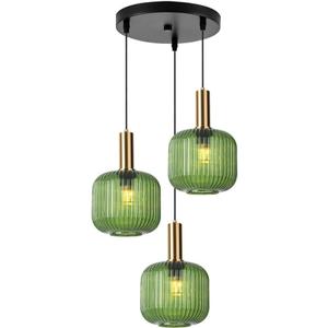 3-Light Glass Globe Pendant Light Kitchen Island Green Chandelier Mid Century Modern Ceiling Hanging Light Fixture Gold Chandelier for Dining Room Over Sink Living Room