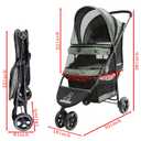 ROODO 3 Wheel Dog Pet Cat Stroller Best Lightweight Foldable Compact Portable Jogger All Terrain Travel Pet Gear Puppy Kitty Stroller for up to 30lbs Medium Small Dogs and Cats(Cationic ash)