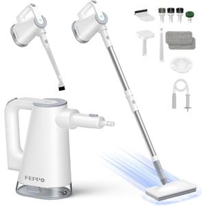 FEPPO Steam Mop & Handheld Steam Cleaner for Home and Floor Cleaning, 15s Heat-Up, 230F Powerful Steamer with 10in1 Multi-Purpose Attachments for Floor,Hardwood,Tile,Grout,Window,Kitchen,Bath (White)