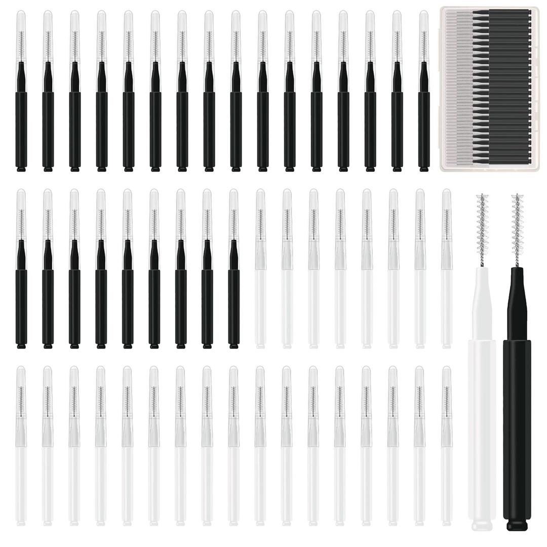 50pcs Brow Lamination Brush Micro Eyebrow Brush with Cap Micro Spoolies for Brow Lamination Portable Mini Spoolies for Eyebrows Extensions Tool, 2 Colors(25 Black+25 White)