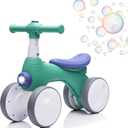 JoyRydz Baby Balance Bike 1 Year Old with Music, Lights, Bubble Machine, 4 Wheels Pedal-Less Toddler Ride on Toys for 12-36 Months Birthday Gift, Toddler boy Toys Ride on car Dark Green&Blue
