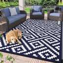 GENIMO Outdoor Rug for Patio Clearance,6'x9' Waterproof Mat,Reversible Plastic Camping Rugs,Rv,Deck,Porch,Camper,Balcony,Backyard (Navy Blue & White)