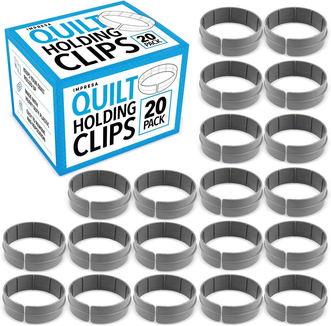 Impresa Sewing & Quilting Supplies Quilt Clips - 1 in Tall x 3 in Dia, 20-Pack, Gray Plastic - Machine Quilting Clips & Clamps - Large Plastic Quilt Rings & Frame Roll Clamps