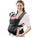 CUBY Newborn Baby Carrier with Head Support and Sunshield, Breathable & Easy Adjustable Newborn Toddler Front Baby Carriers Sling,Hands-Free Newborn Carrier up to 40lbs(Black,Upgraded-with Waist Belt)
